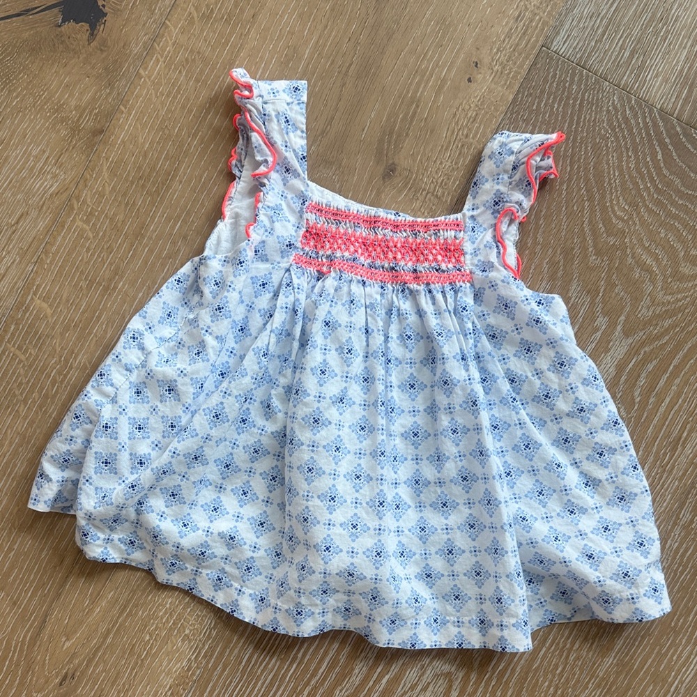 Janie and Jack Girls’ Blue & White Neon Patterned Lined Top Size 3 ✨